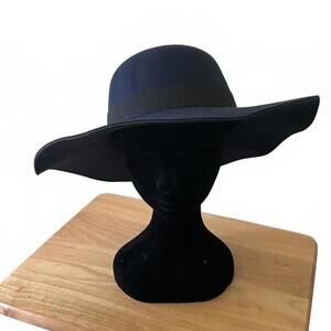 Navy Felt Wide Brim Floppy Hat Church Hat Derby Casual